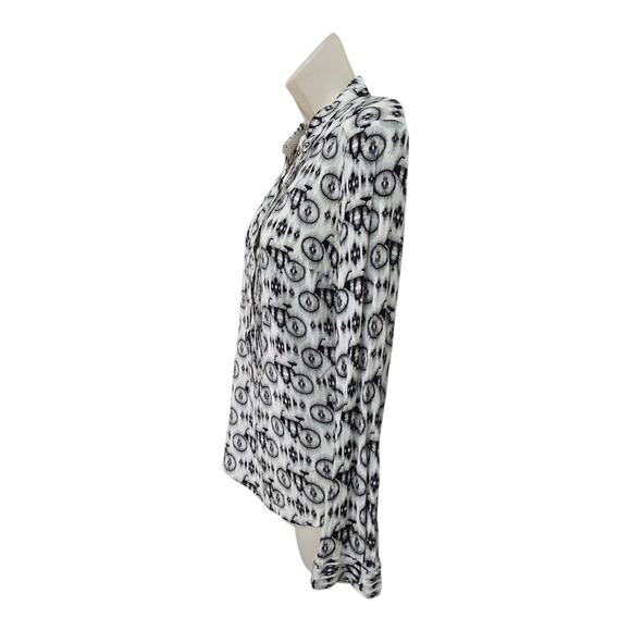 Maeve Bicycle Print Blouse Long Sleeve Black/White Size 8 Lightweight Artistic - Picture 4 of 7